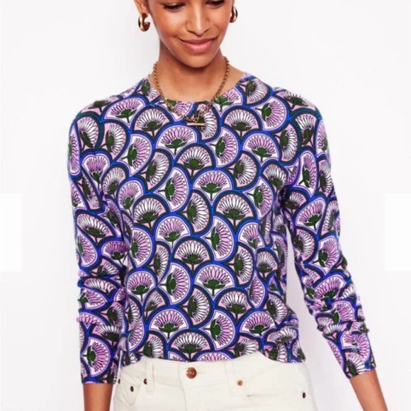 Boden Emilia Cotton Crewneck Lightweight Sweater Purple and Blue Pattern Small - Picture 1 of 10